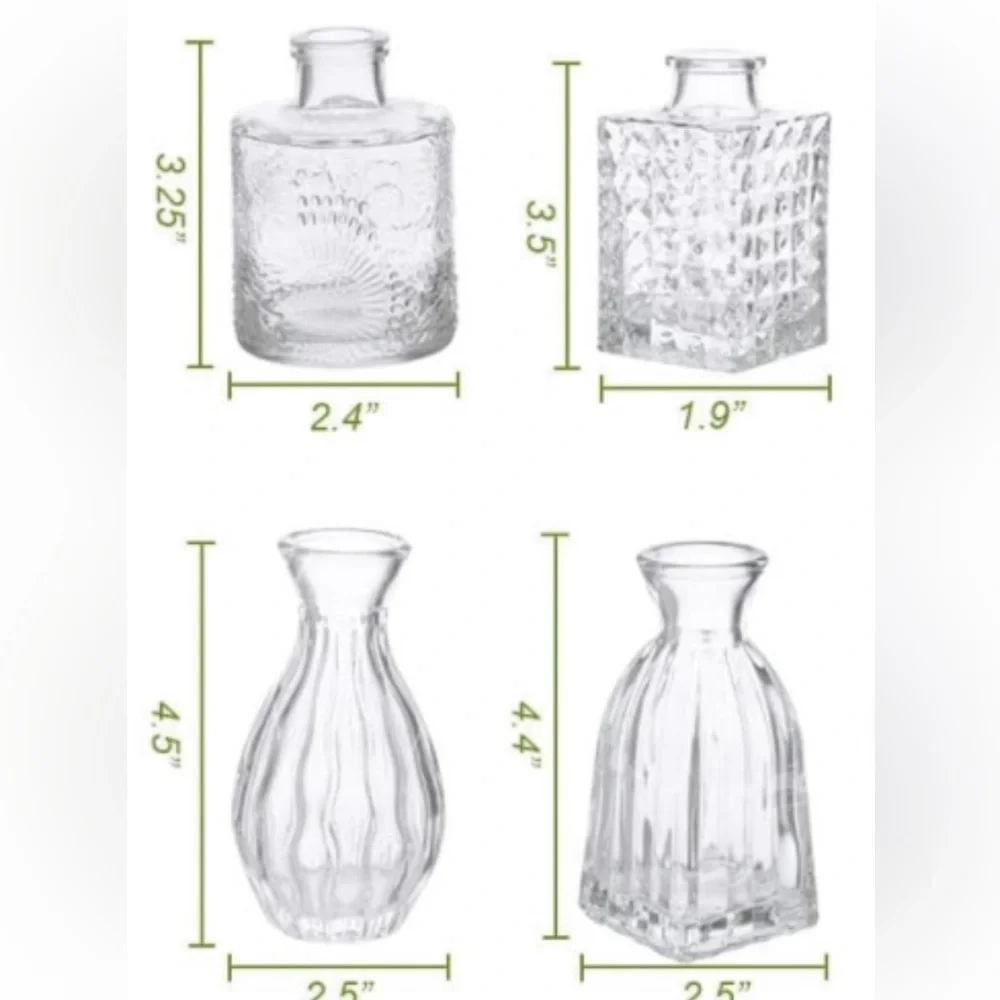 Glass Vases Vintage Style Set of 4 NEW
